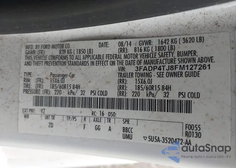 2015 Ford Fiesta S из США, поврежденный, VIN 3FADP4TJ8FM127261